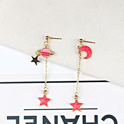 Japan And South Korea Blue Starry Sky Planet Asymmetric Earrings-Jewearrings