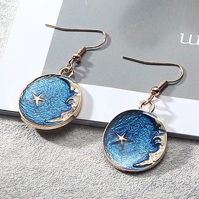 Japan And South Korea Blue Starry Sky Planet Asymmetric Earrings-Jewearrings