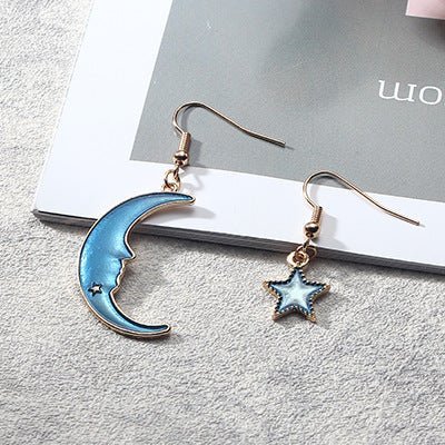 Japan And South Korea Blue Starry Sky Planet Asymmetric Earrings-Jewearrings