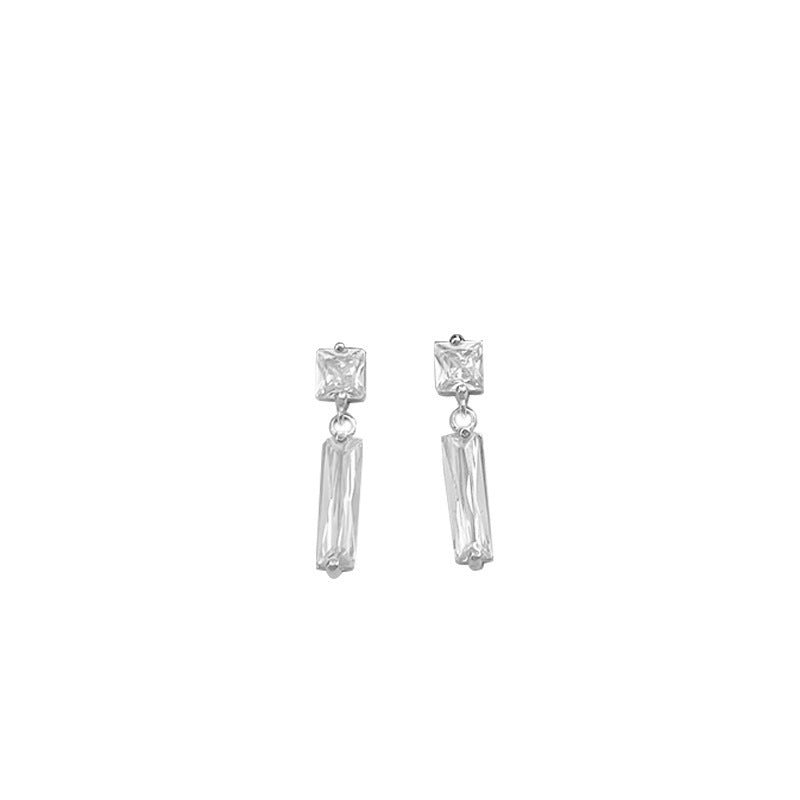 Japan And South Korea S925 Sterling Silver Zircon Long Bar Stone Stud Earrings Female-Jewearrings