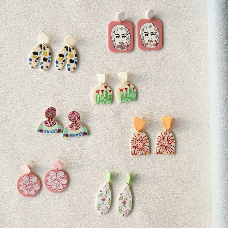 Japanese And Korean Cute Girl Cartoon Print Acrylic Earrings-Jewearrings