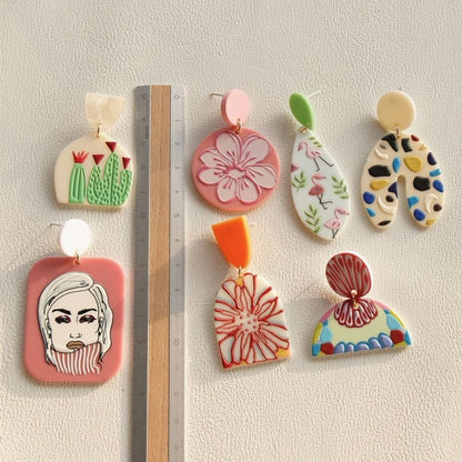 Japanese And Korean Cute Girl Cartoon Print Acrylic Earrings-Jewearrings