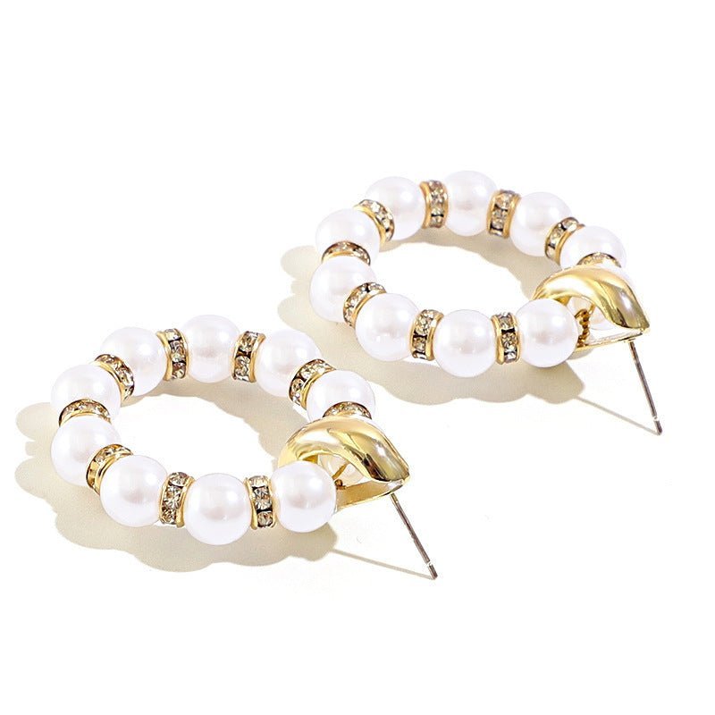 Japanese And Korean Design Of A Small Pearl With Diamond Round Earrings-Jewearrings