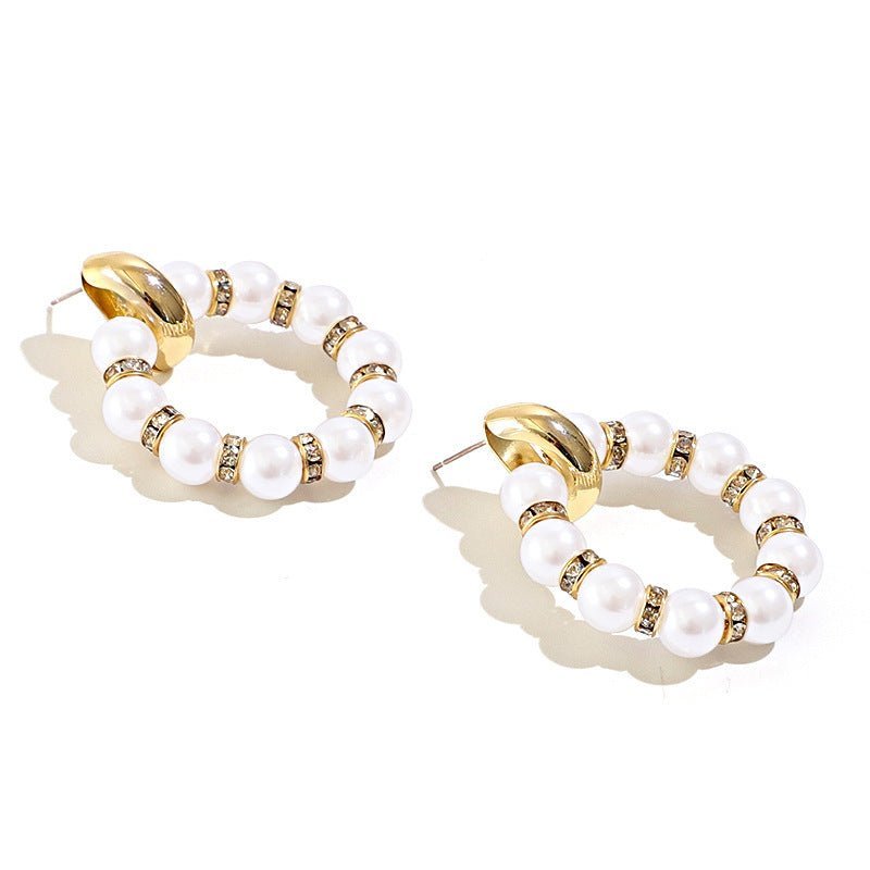 Japanese And Korean Design Of A Small Pearl With Diamond Round Earrings-Jewearrings