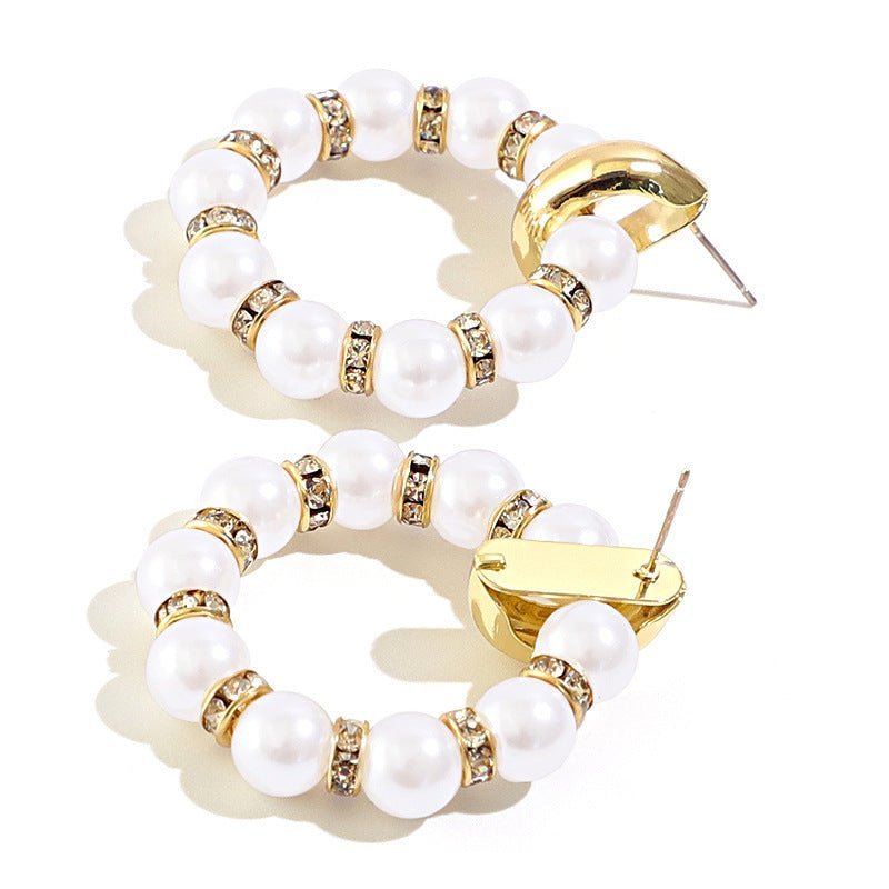 Japanese And Korean Design Of A Small Pearl With Diamond Round Earrings-Jewearrings