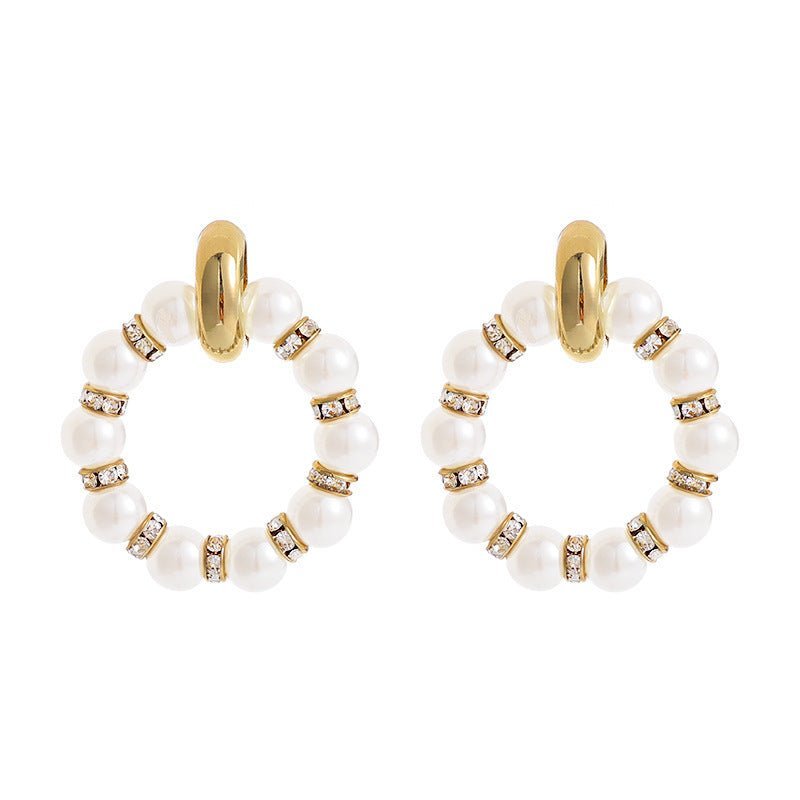 Japanese And Korean Design Of A Small Pearl With Diamond Round Earrings-Jewearrings