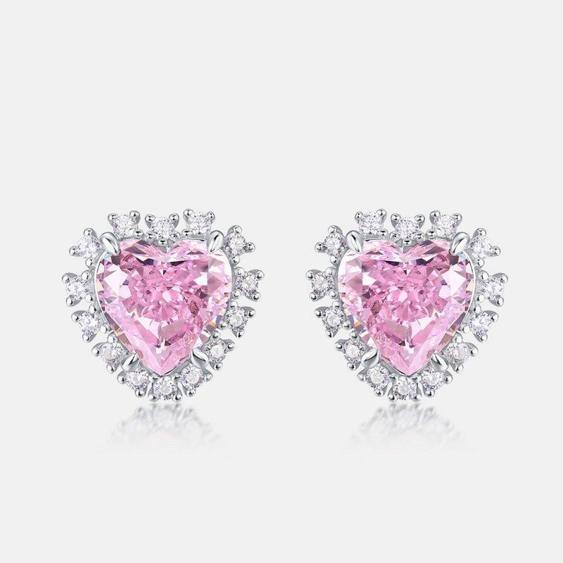 Jewelry High Carbon Diamond Women's 925 Silver Heart-shaped Stud Earrings-Jewearrings