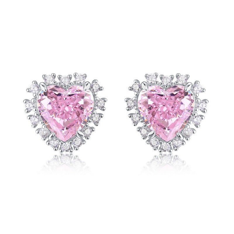 Jewelry High Carbon Diamond Women's 925 Silver Heart-shaped Stud Earrings-Jewearrings