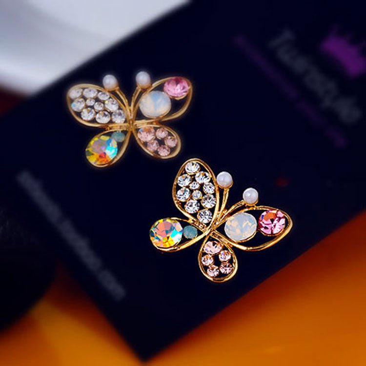 Jewelry Pearl Butterfly Hollow Color Diamond Stud Korea New Earrings-Jewearrings