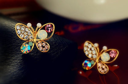 Jewelry Pearl Butterfly Hollow Color Diamond Stud Korea New Earrings-Jewearrings