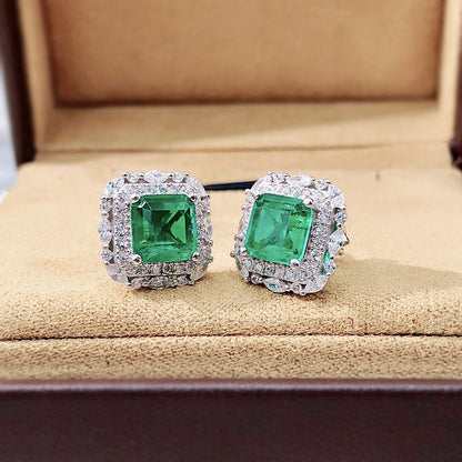 Jewelry Simulation Emerald Earrings Inlaid With Diamond Earrings-Jewearrings