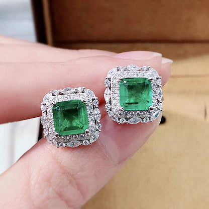 Jewelry Simulation Emerald Earrings Inlaid With Diamond Earrings-Jewearrings