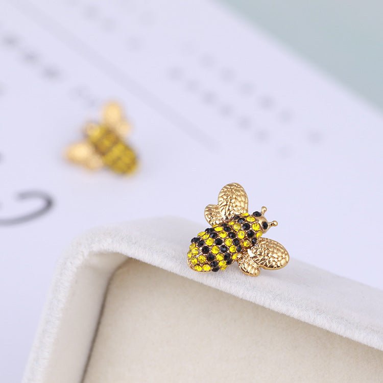 Jewelry Three-dimensional Diamond Cute Bee Stud Earrings-Jewearrings