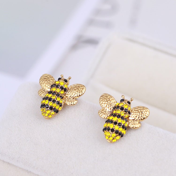 Jewelry Three-dimensional Diamond Cute Bee Stud Earrings-Jewearrings