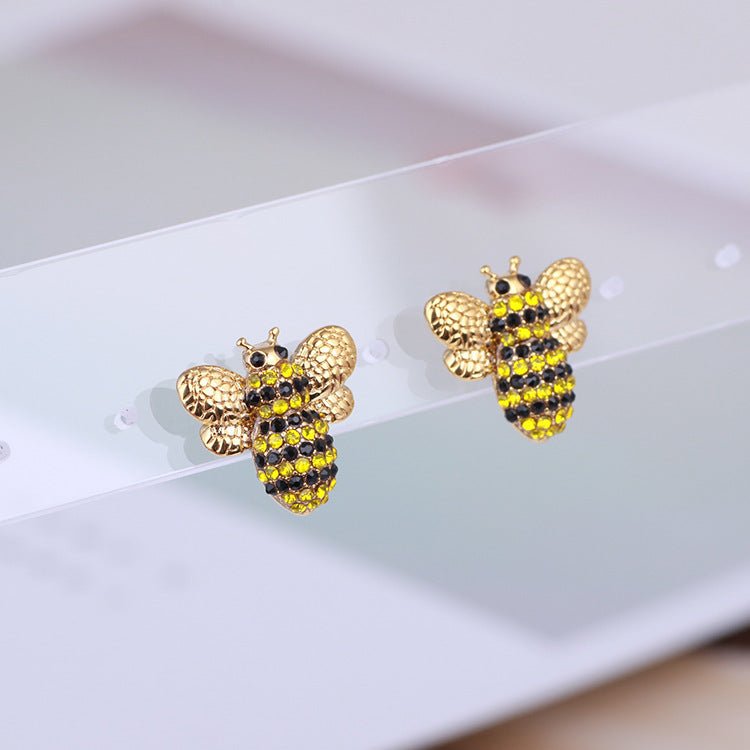 Jewelry Three-dimensional Diamond Cute Bee Stud Earrings-Jewearrings