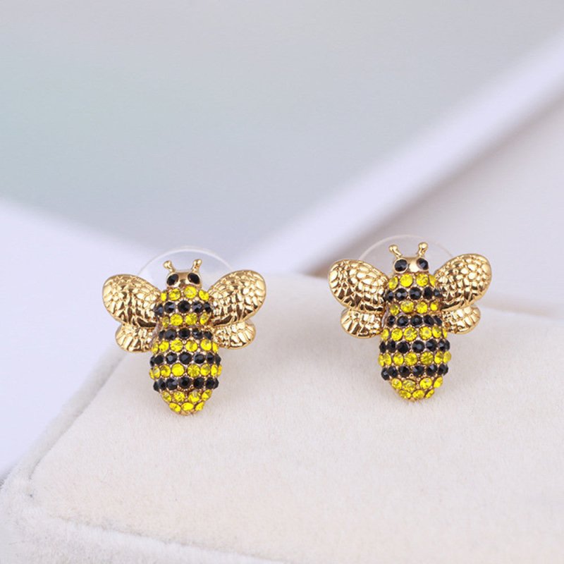 Jewelry Three-dimensional Diamond Cute Bee Stud Earrings-Jewearrings