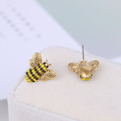 Jewelry Three-dimensional Diamond Cute Bee Stud Earrings-Jewearrings