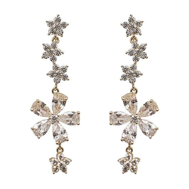 Korea Super Fairy Sweet 925 Silver Needle Rhinestone Flower Earrings Temperament Simple Long Earrings Lady Ear Jewelry Female-Jewearrings