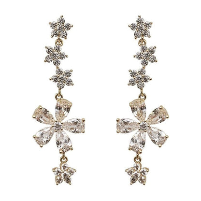 Korea Super Fairy Sweet 925 Silver Needle Rhinestone Flower Earrings Temperament Simple Long Earrings Lady Ear Jewelry Female-Jewearrings