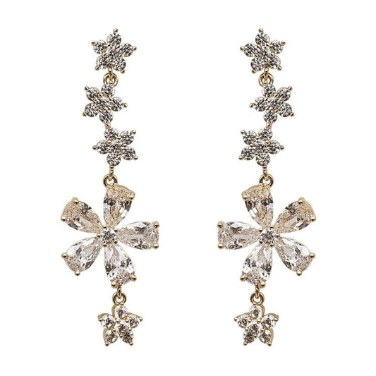 Korea Super Fairy Sweet 925 Silver Needle Rhinestone Flower Earrings Temperament Simple Long Earrings Lady Ear Jewelry Female-Jewearrings