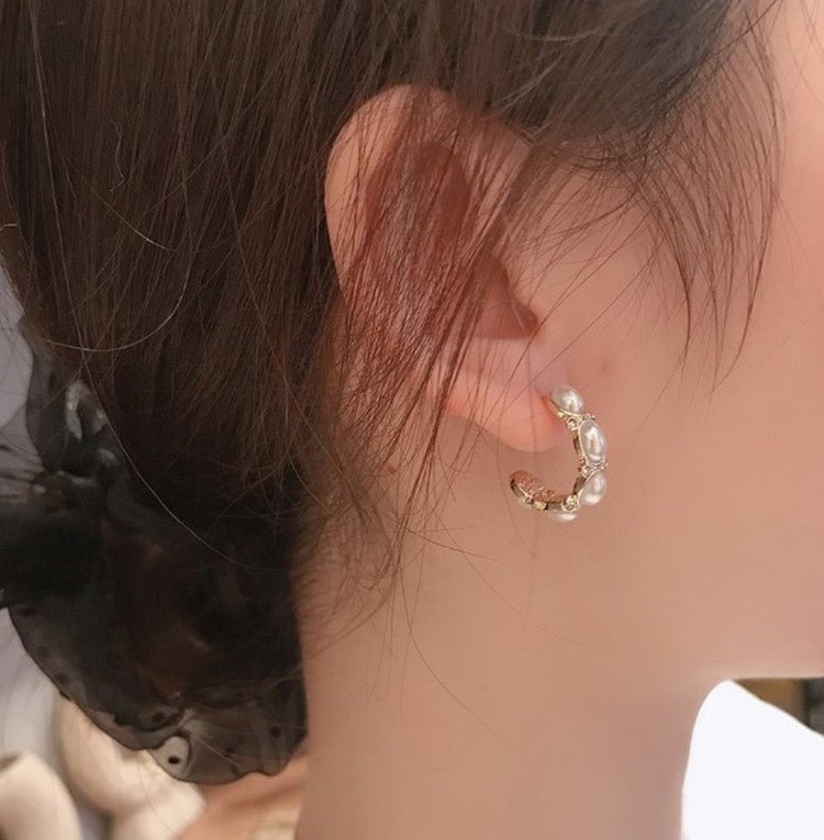 Korean Design Irregular Double Zircon Baroque Pearl Stud Earrings-Jewearrings