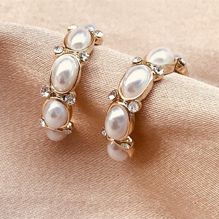 Korean Design Irregular Double Zircon Baroque Pearl Stud Earrings-Jewearrings