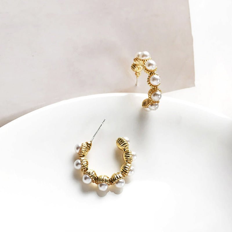 Korean Design Irregular Double Zircon Baroque Pearl Stud Earrings-Jewearrings