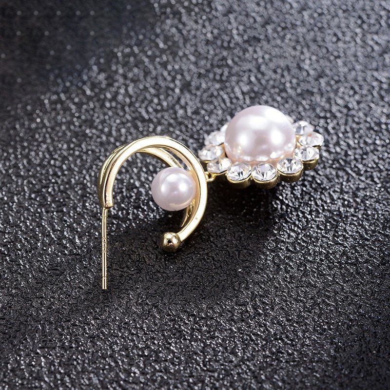 Korean Design Sense Diamond-Studded Pearl Earrings Fashion-Jewearrings