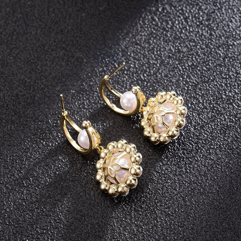 Korean Design Sense Diamond-Studded Pearl Earrings Fashion-Jewearrings