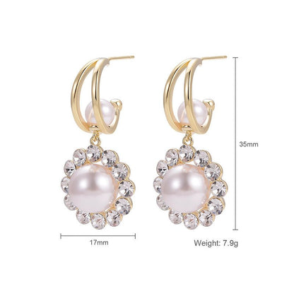 Korean Design Sense Diamond-Studded Pearl Earrings Fashion-Jewearrings