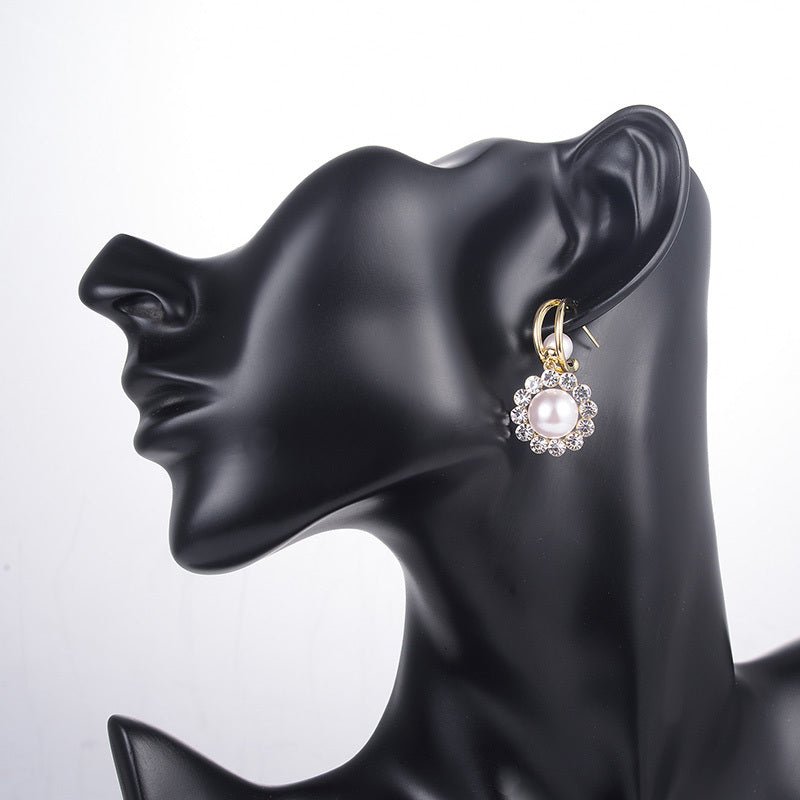 Korean Design Sense Diamond-Studded Pearl Earrings Fashion-Jewearrings