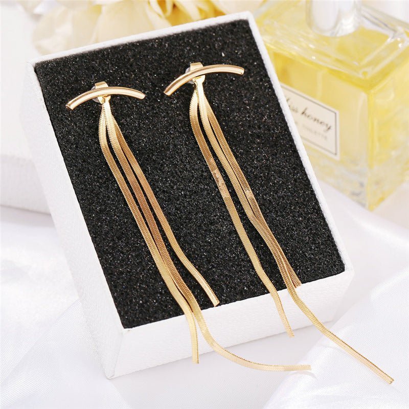 Korean Fashion Diamond Pearl Butterfly Earrings Long Tassel-Jewearrings