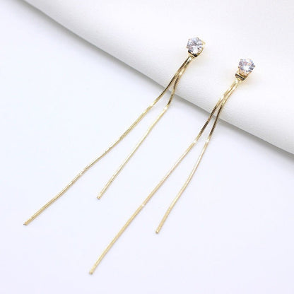 Korean Fashion Diamond Pearl Butterfly Earrings Long Tassel-Jewearrings