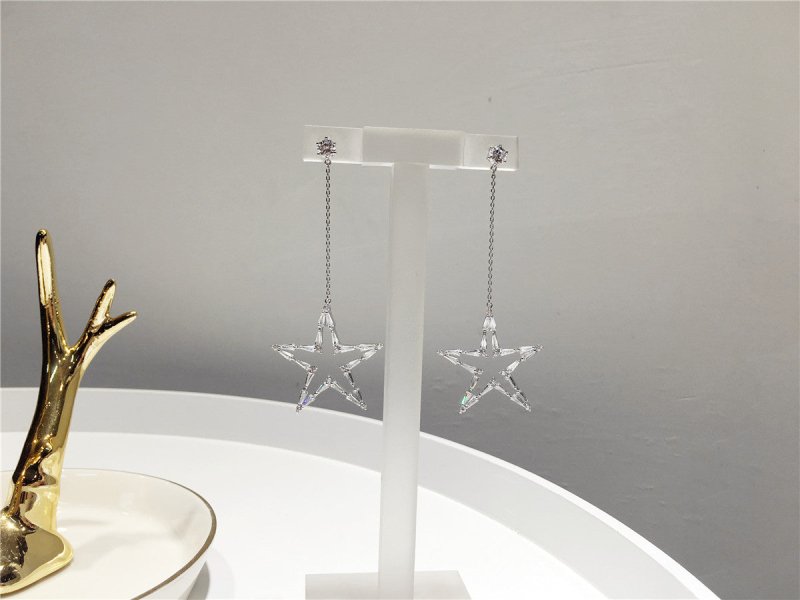 Korean Style Long Tassels All-Match Diamond Hollow Five-Pointed Star S925 Silver Needle Earrings Earrings Dinner Accessories-Jewearrings