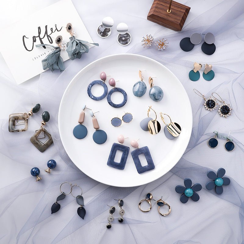 Korean style popular blue-gray earrings-Jewearrings