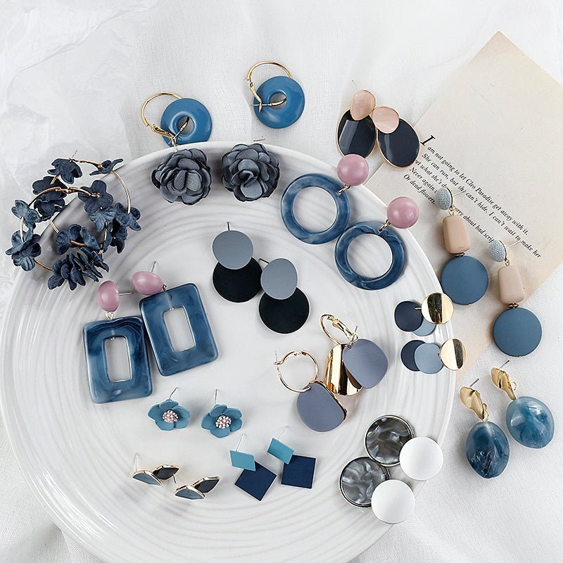 Korean style popular blue-gray earrings-Jewearrings