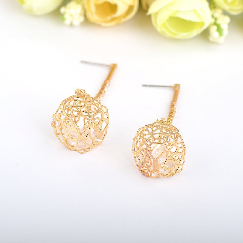 Korean Temperament Hollow Flower Stud Earrings Long Ear Jewelry-Jewearrings