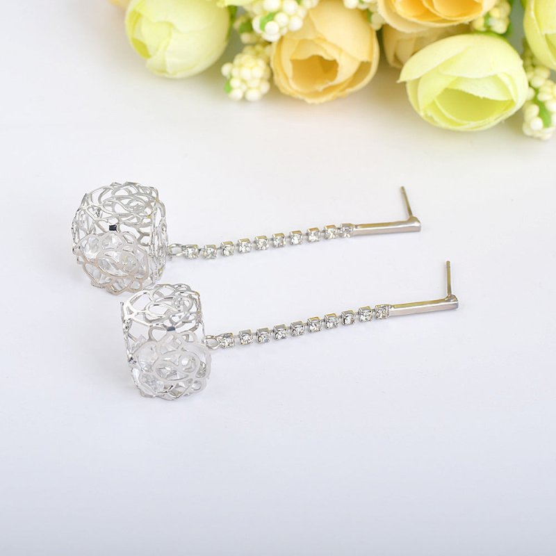 Korean Temperament Hollow Flower Stud Earrings Long Ear Jewelry-Jewearrings