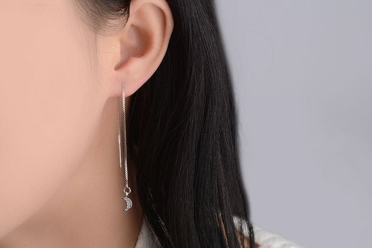 Korean Version Of Diamond-studded Long Asymmetrical Star And Moon Tassel Earrings Earrings Earrings-Jewearrings