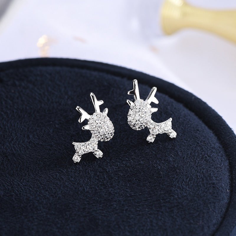 Korean version of diamond-studded zircon antler earrings-Jewearrings