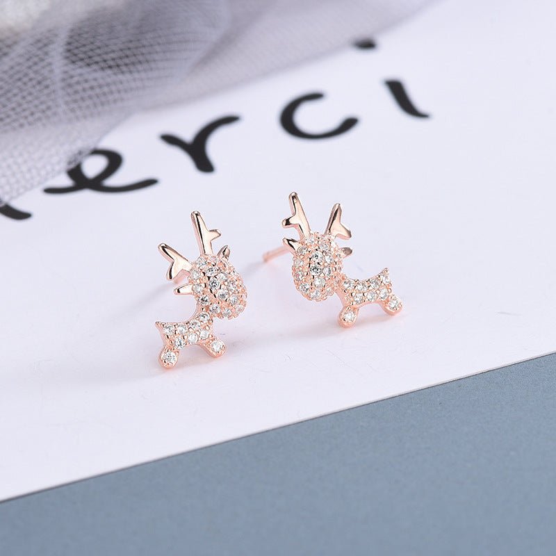 Korean version of diamond-studded zircon antler earrings-Jewearrings