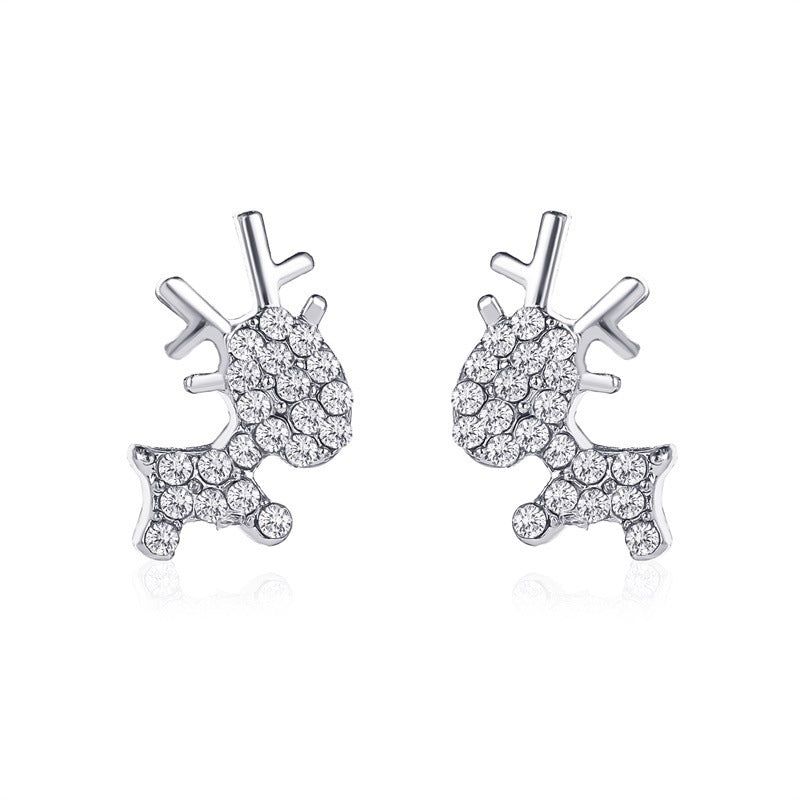 Korean version of diamond-studded zircon antler earrings-Jewearrings