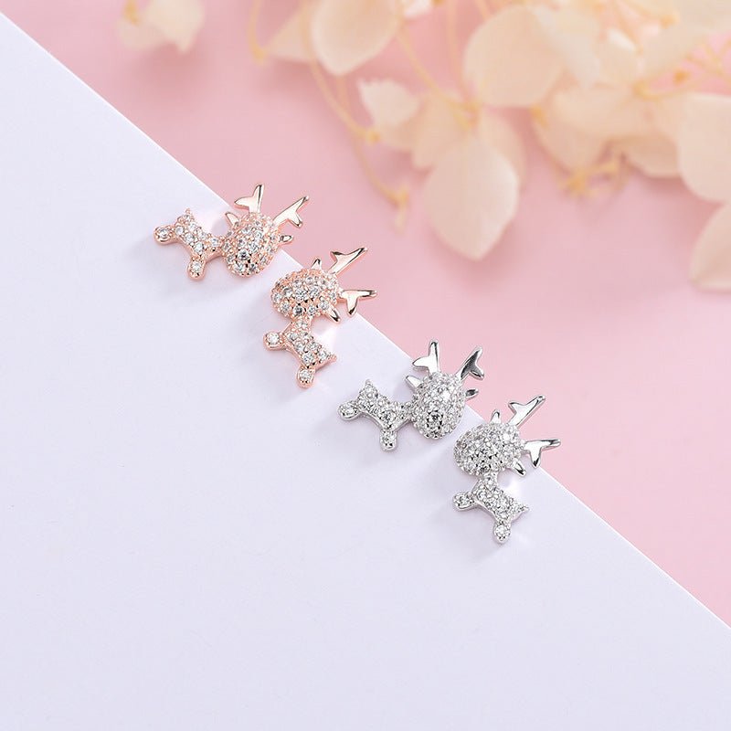 Korean version of diamond-studded zircon antler earrings-Jewearrings