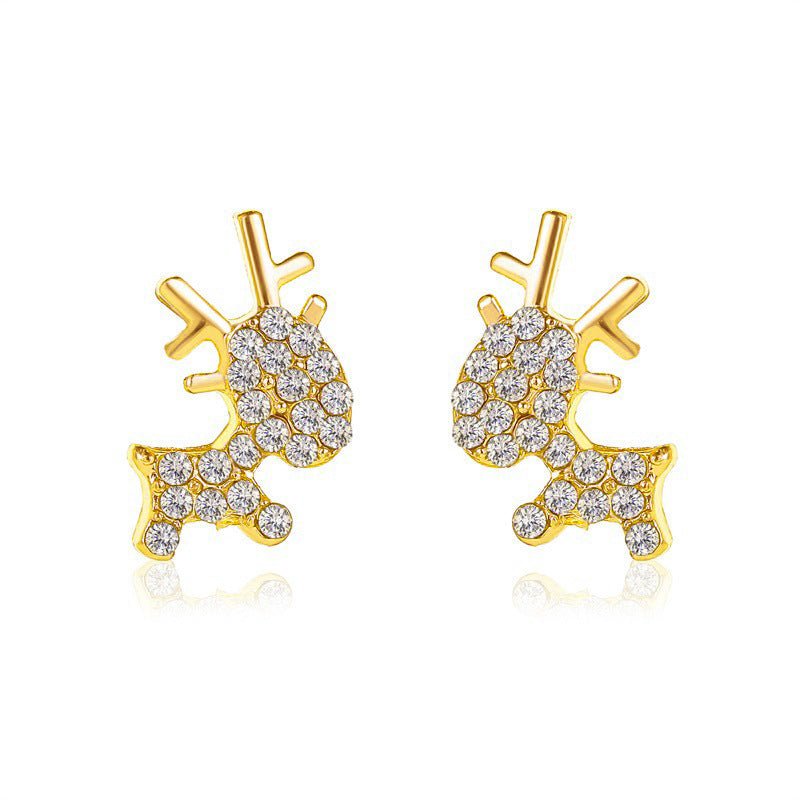 Korean version of diamond-studded zircon antler earrings-Jewearrings