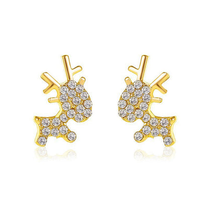 Korean version of diamond-studded zircon antler earrings-Jewearrings