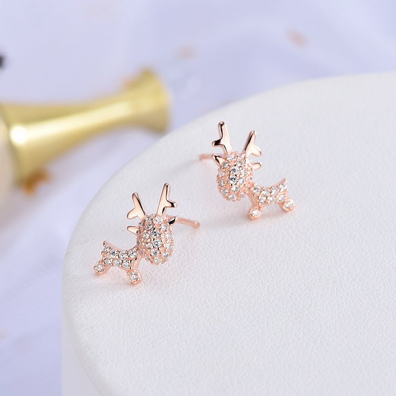 Korean version of diamond-studded zircon antler earrings-Jewearrings