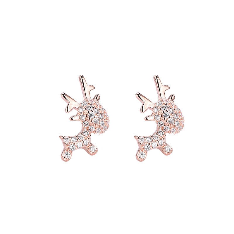 Korean version of diamond-studded zircon antler earrings-Jewearrings