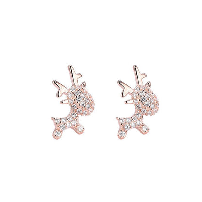 Korean version of diamond-studded zircon antler earrings-Jewearrings