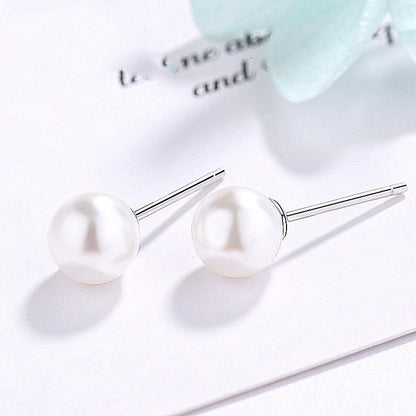 Korean Version Of Female Temperament Sweet Shell Round Pearl Earrings-Jewearrings