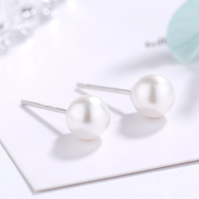 Korean Version Of Female Temperament Sweet Shell Round Pearl Earrings-Jewearrings